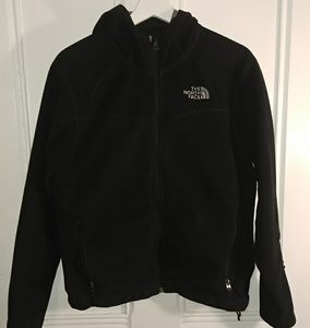 North Face Black Fleece Jacket Womens Med w/ hood